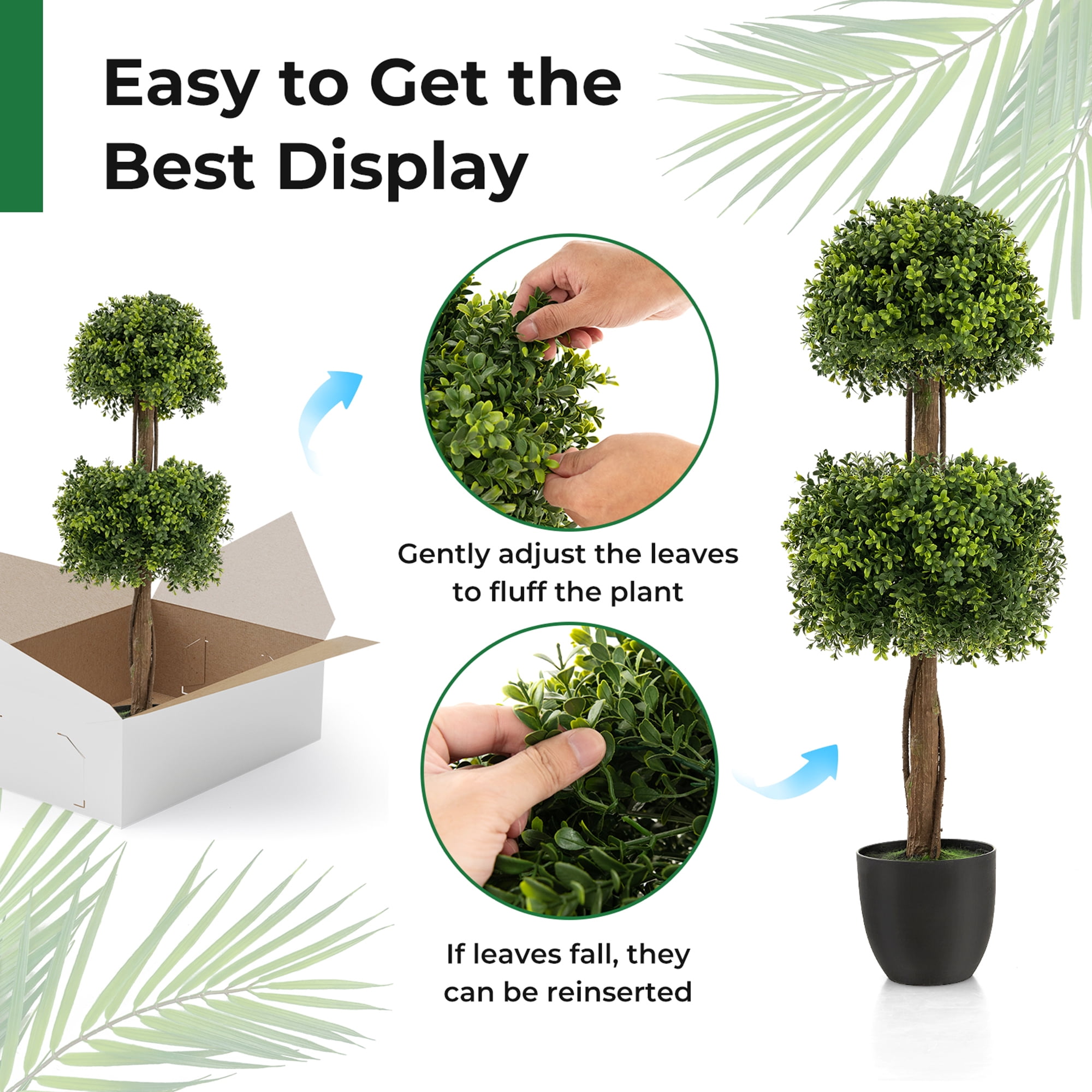 Gymax 40'' Artificial Boxwood Topiary Ball Tree Faux Plant Fake Plant for Decoration