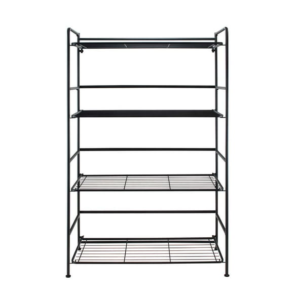 Flipshelf Folding Metal Bookcase-Small Space Solution-No Assembly-Home, Kitchen, Bathroom and Office Black, 4 Shelves, Wide