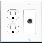 Ultra Spec Cables 1 Port 3.5mm Headphone Wall Plate w/Tamper Resistant Power Outlet