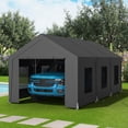 thumbnail image 5 of Vitarpatio 10x20 ft Carport Heavy Duty, Reinforced Metal Car Port Canopy Portable Garage Waterproof Car Tent with 6 Roll-up Windows, Door and Removable Sidewalls, Dark Gray, 5 of 9