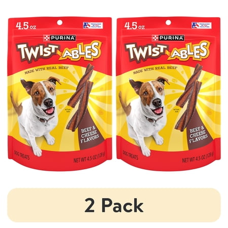 (2 pack) Purina Twist-Ables Dog Treats with Real Beef & Cheese Flavors Chews 4.5 oz Pouch