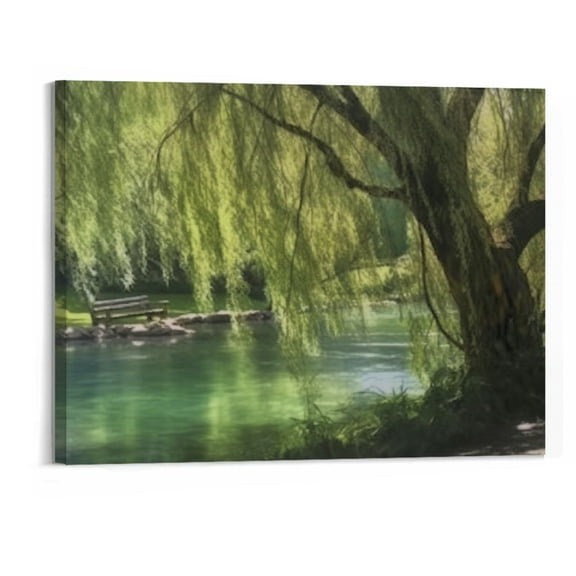 Creowell Canvas Wall Art Decor Painting Spring Weeping Willow Tree near The Falschauer Creek in the Ulten Framed Ready to Hang Picture Prints Artwork for living room Bedroom Home Gift 20x16 Inch