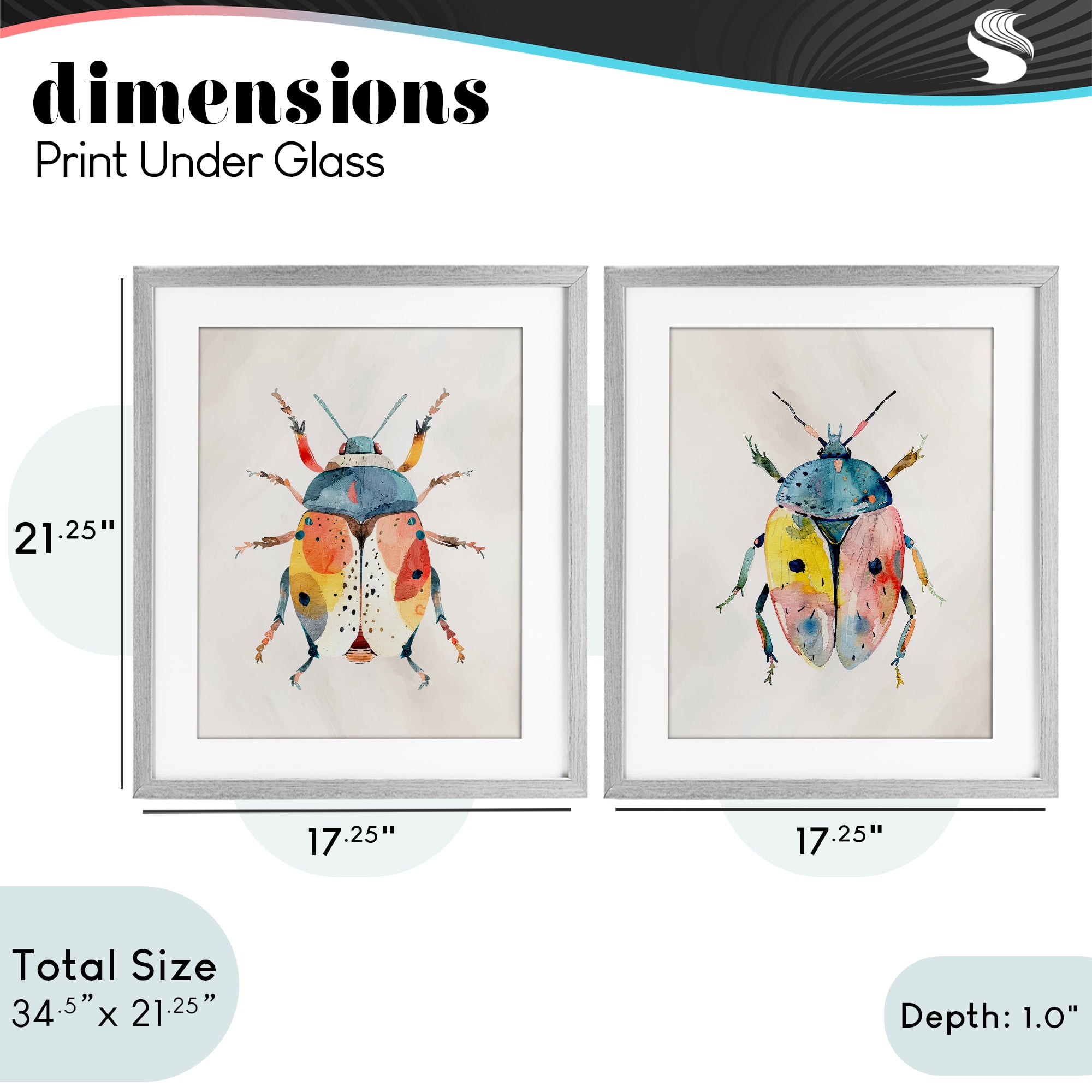 Stupell Industries Colorful Boho Beetles 2 Piece Gray Framed Print Under Glass Set, design by Kim Allen