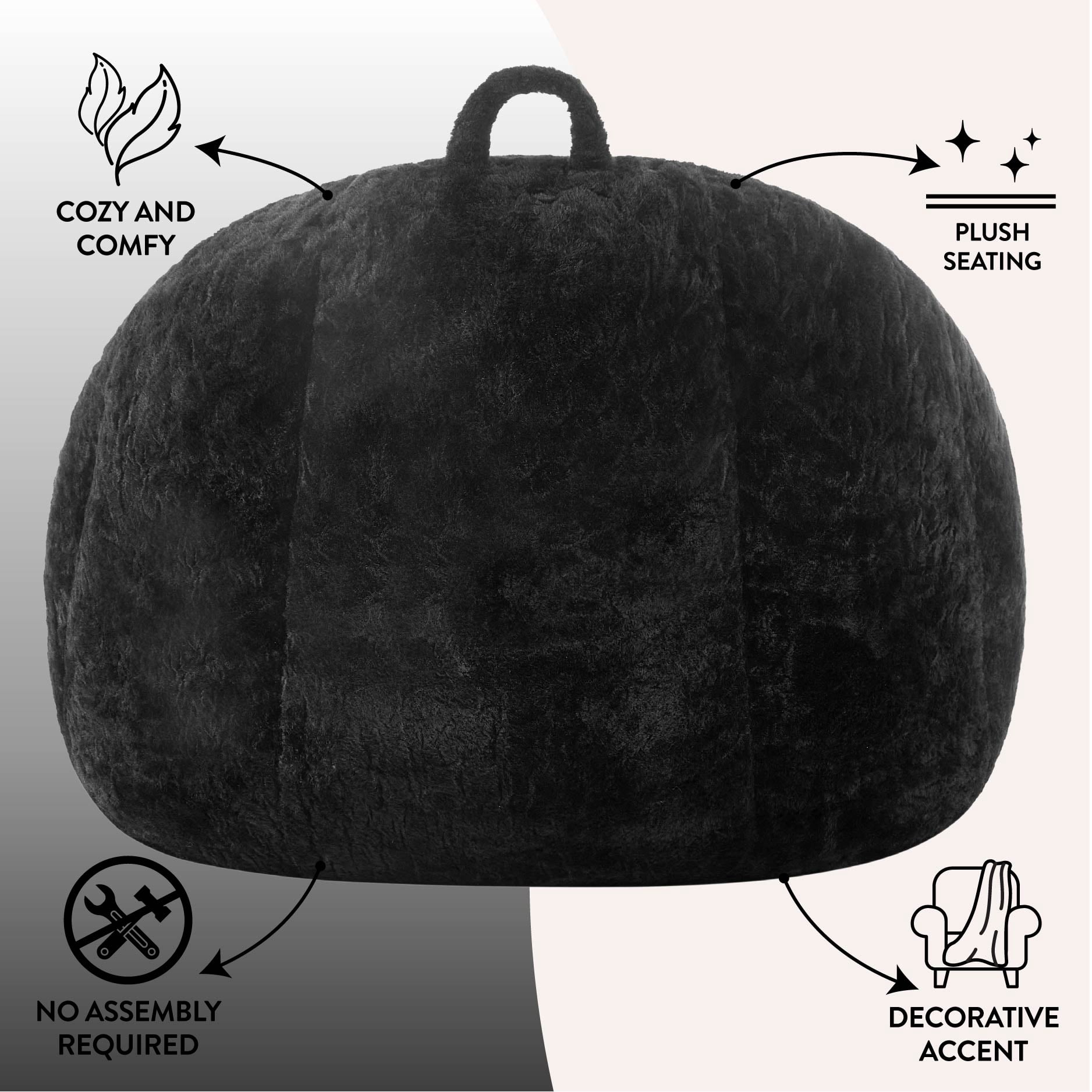 Urban Shop Faux Rabbit Fur Foam Lounge Floor Bean Bag Chair, Black