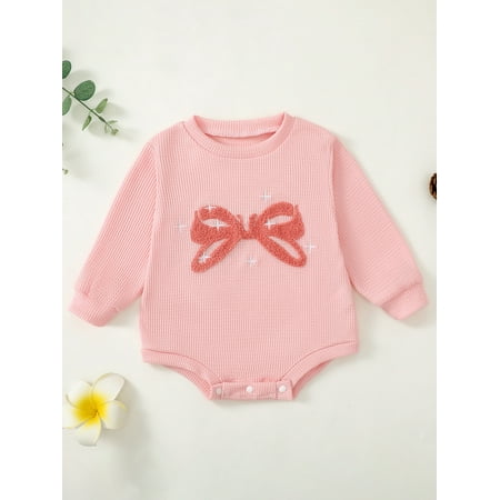 

Mama s sunshine Baby Girls Waffle Romper Casual Bow Embroidery Long Sleeve Jumpsuits for Newborn Infant Toddler Fashion Clothes