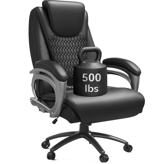 Big and Tall Office Chair 500LBS, Heavy Duty High Back Executive Ergonomic PU Leather Desk Chair, Adjustable Height 360° Swivel Rolling Wheels Computer Chair for Home Office Work