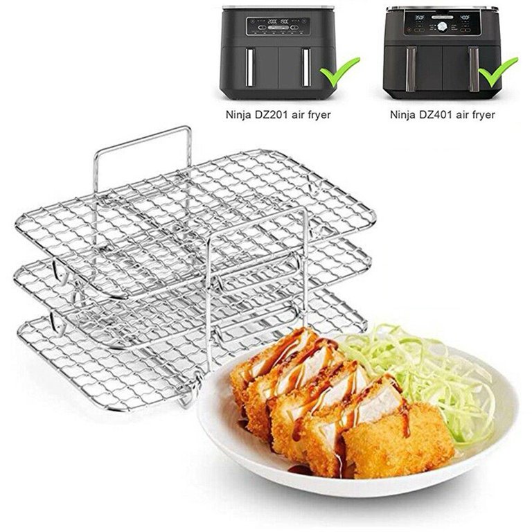 Fancy Air Fryer Three Stackable Dehydrator Racks, Stainless Steel Air Fryer  Rack Fit Dual Air fryer, Oven, Press Cooker, Air Flow Racks Silver