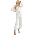 thumbnail image 7 of Belles Design Womens Feather Trim Silk Satin Pajama Button Down Long Sleeve and Pants Set Sleepwear Loungewear S To XXL, 7 of 7
