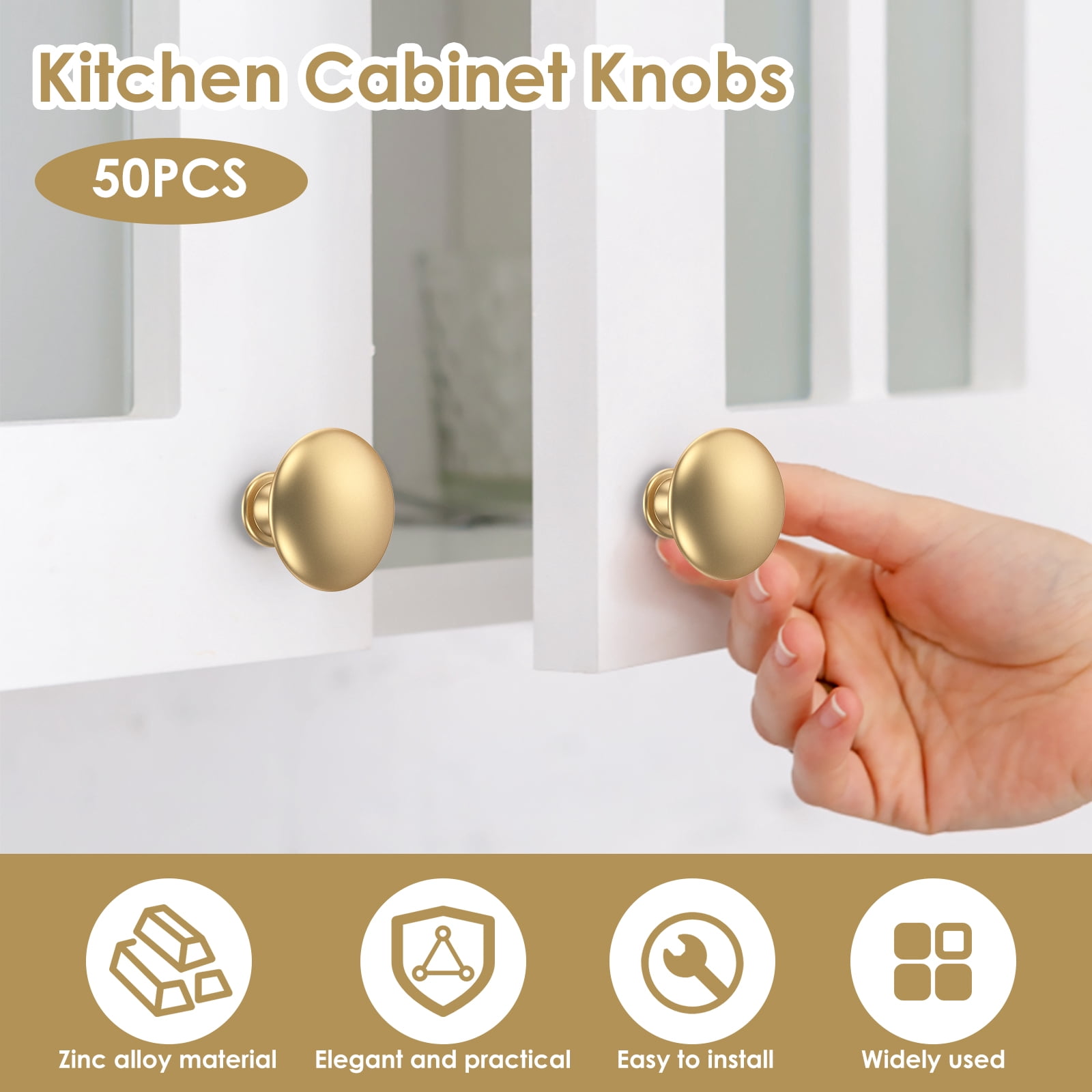 Grusce 50PCS Drawer Knob Set, Zinc Alloy Cabinet Handles, Rustproof Gold Dresser Knobs with Screws, Decorative Drawer Pull Handle Furniture Knobs for Kitchen Cabinets Drawer Dresser