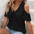 thumbnail image 6 of Ihhxva Women Oversized Tops Loose Fit Summer Cold Shoulder Blouse V-Neck Flutter Sleeve Top Casual Flowy Tunic Blouson Cotton Lightweight S-2XL, 6 of 9