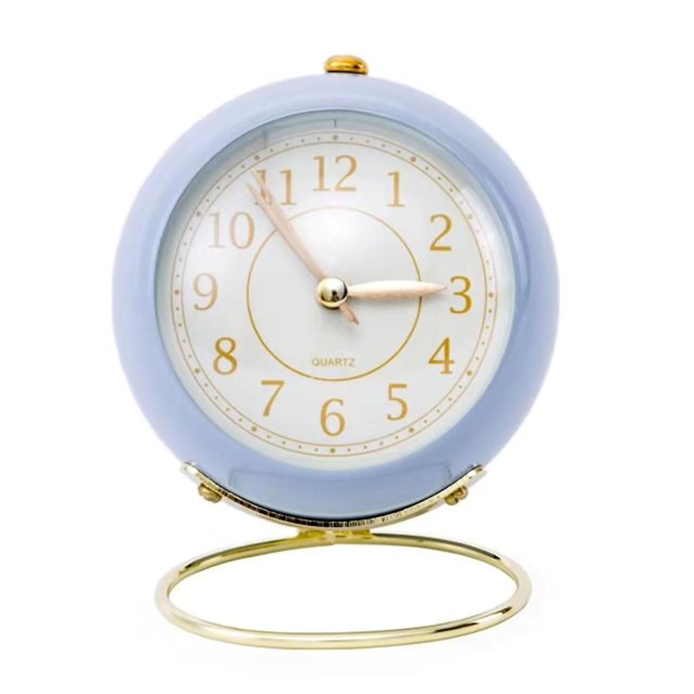 Petite Horloge Ronde Circulaire Silencieuse Résistance à la Corrosion Réveil de Chevet en Quartz avec Veilleuse pour Chambre École