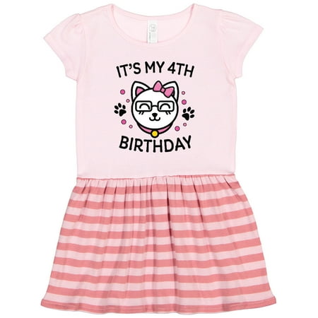 

Inktastic Its My 4th Birthday with Cat in Glasses Gift Toddler Girl Dress
