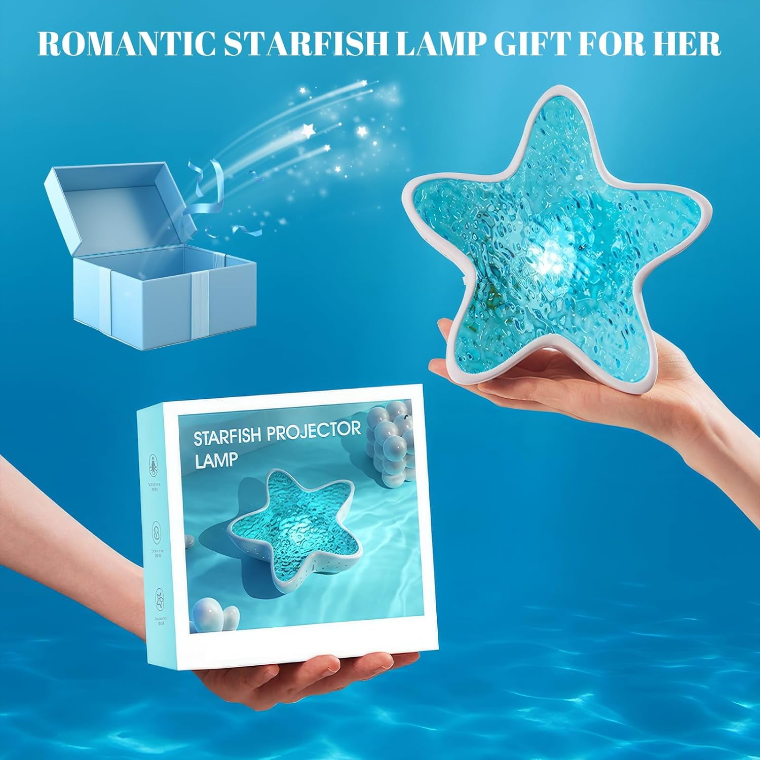 Ocean Wave Projector Light, 7 Colors Rechargeable Starfish Night