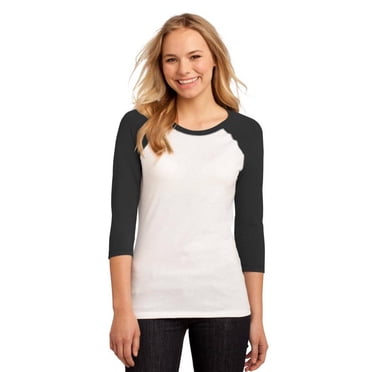 Juniors 50/50 3/4-Sleeve Raglan Tee - Black/White - Medium