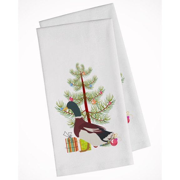 Carolines Treasures BB9223WTKT Rouen Duck Christmas White Kitchen Towel Set of 2 Dish Towels Teal 19 X 25" multicolor