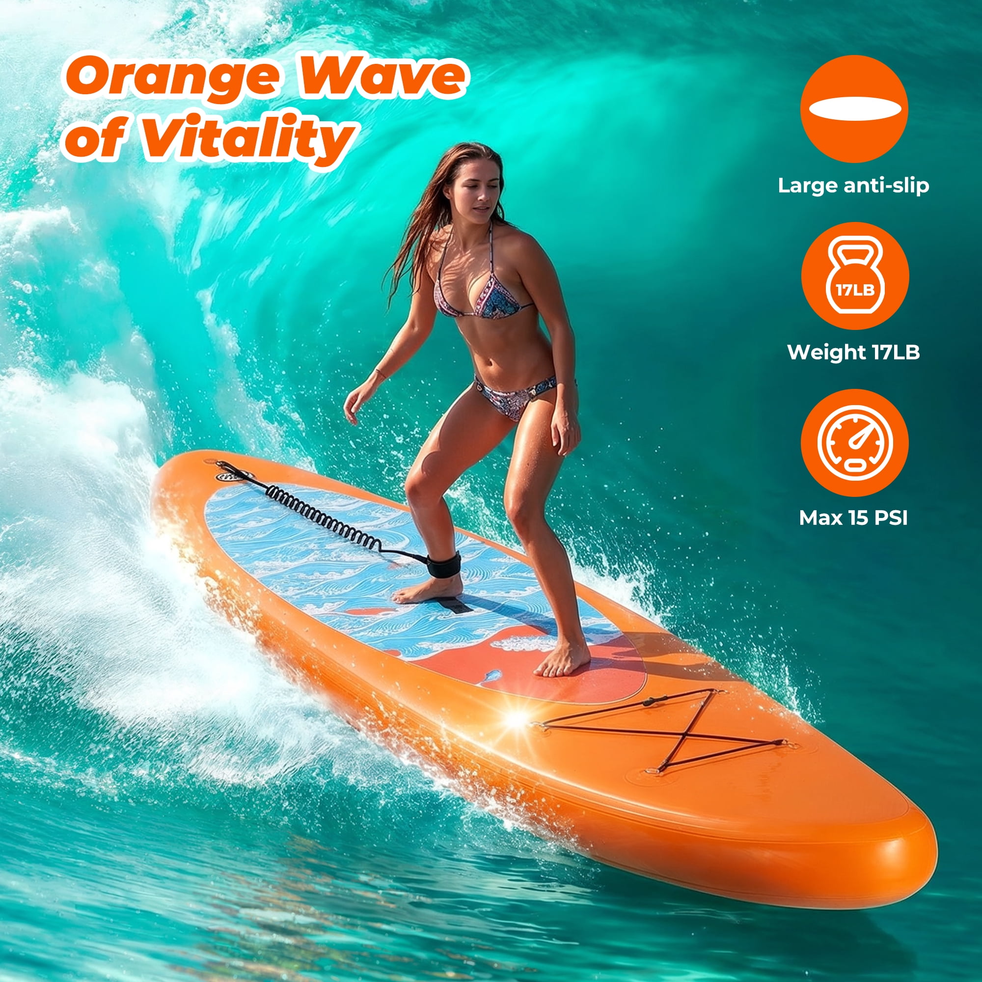Naipo Inflatable Paddle Board 10ft Surf Orange Stand Up Paddle Board Full SUP Accessories 6in Thick 330 lbs Capacity for All Skill Levels