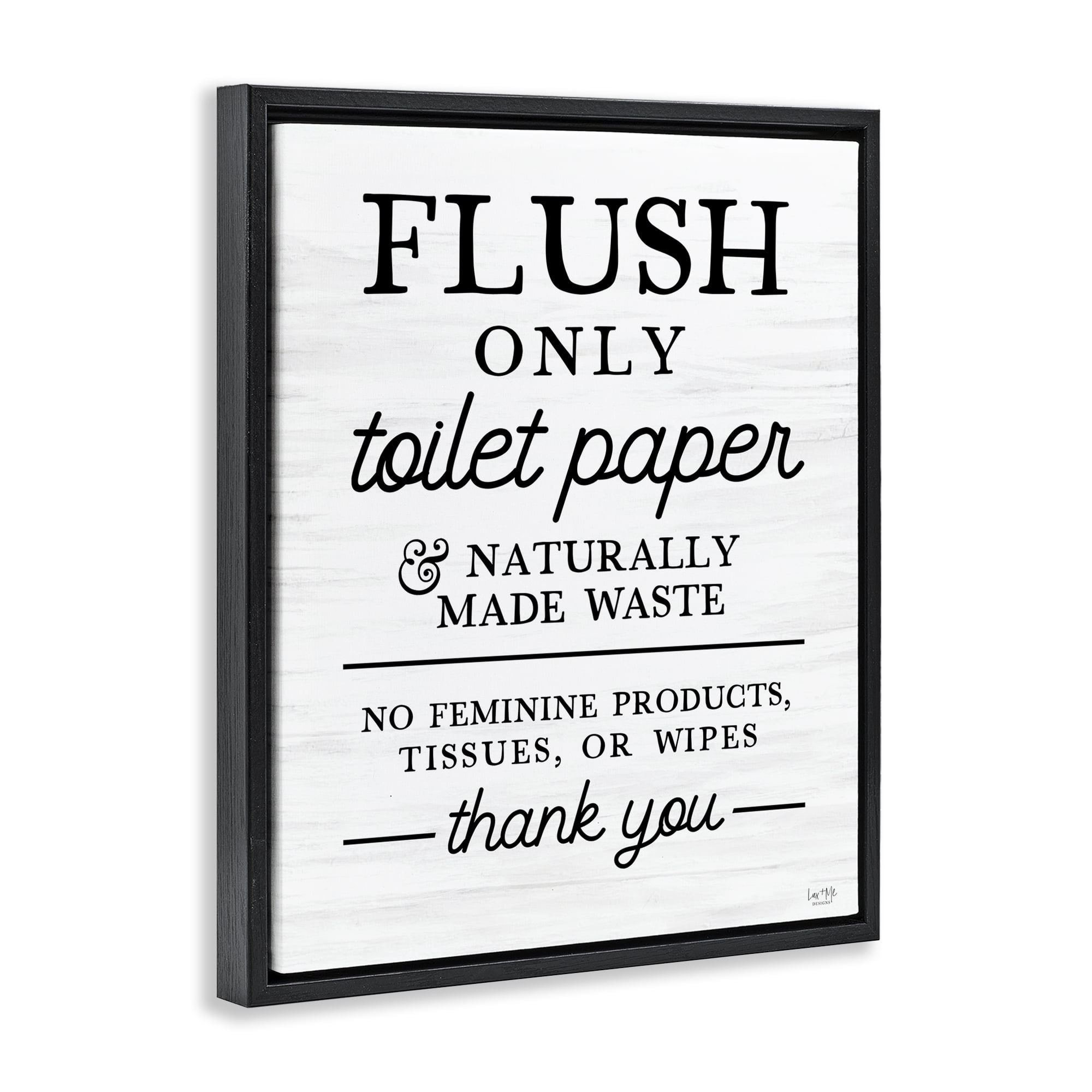 Stupell Industries Flush Only Toilet Paper Rules Black Framed Floater Canvas Wall Art, design by Lux + Me Designs