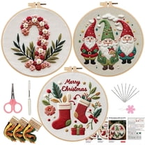3 Pack Christmas Embroidery Kits for Beginners DIY Cross Stitch Craft Set with Hoops Threads and Patterns Holiday Ornament Embroidery Kit for Gift