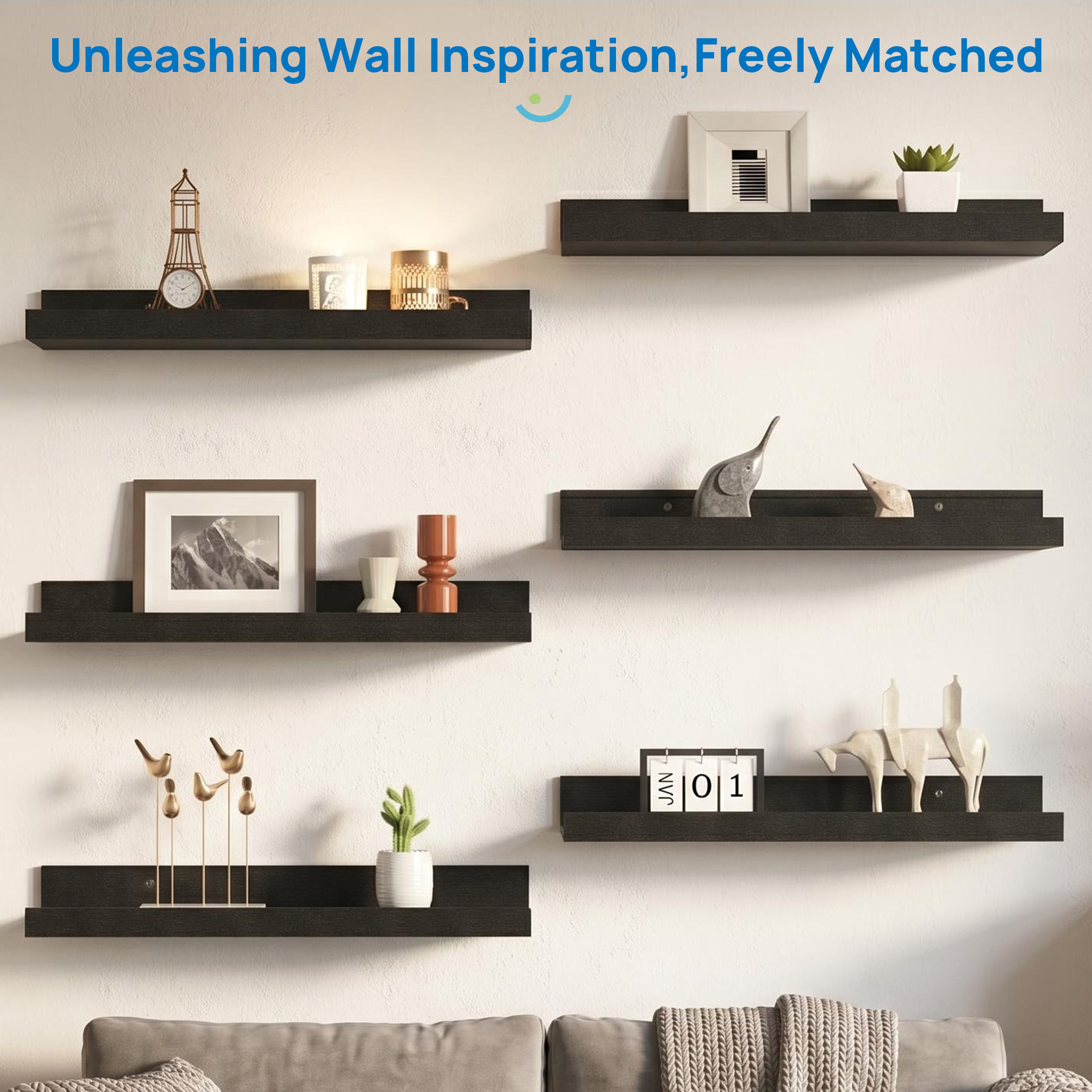 Sindcom Floating Wall Shelves, 16 Inch, 5-Pack, Black photo 4
