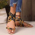 thumbnail image 1 of Sandalias planas con puntera dividida y estampado de girasol para mujer - Correa cruzada y cremallera en la parte posterior para un estilo casual de playa de verano, 1 of 4