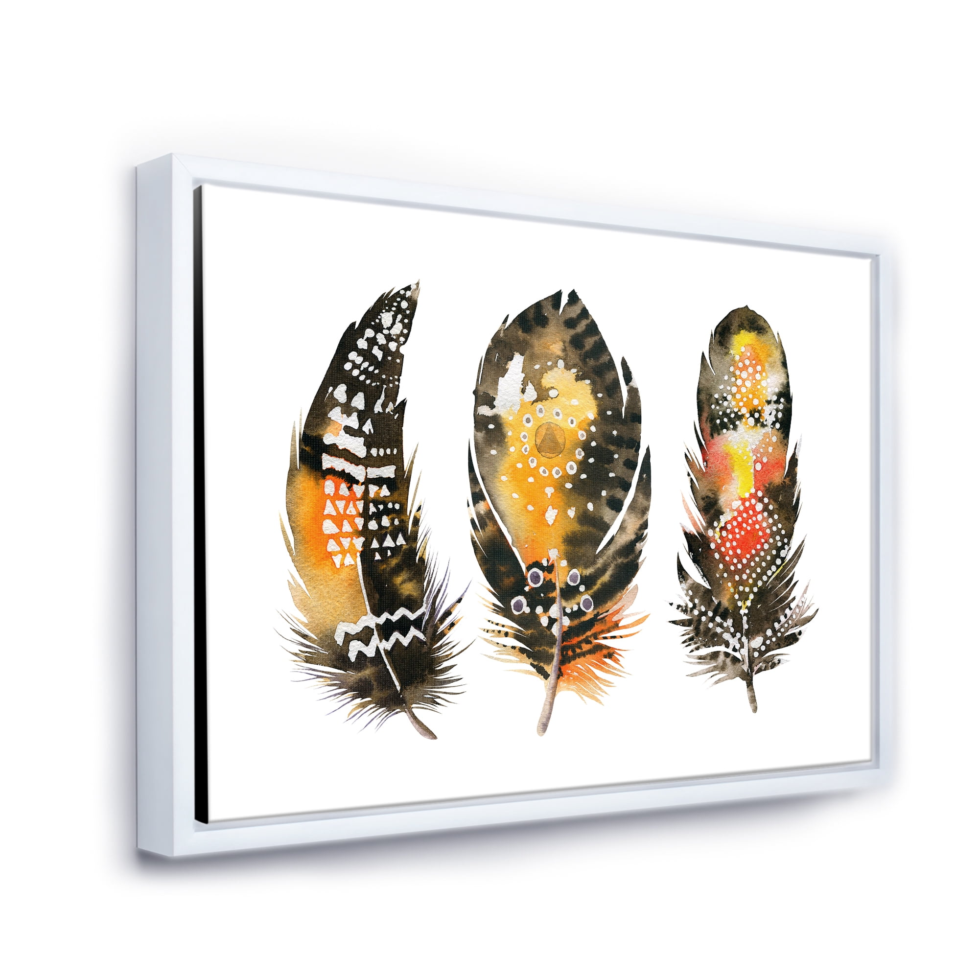 Designart 'Ethnic Boho Art Orange Feathers' Bohemian & Eclectic Framed Canvas Wall Art Print