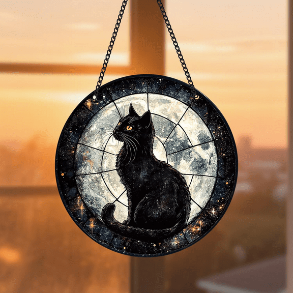 MALLMALL6 Black Cat Moon Light Catcher For Window Room Garden Decor 1pc Acrylic Suncatcher Pendent For Christmas Birthday Party Gifts