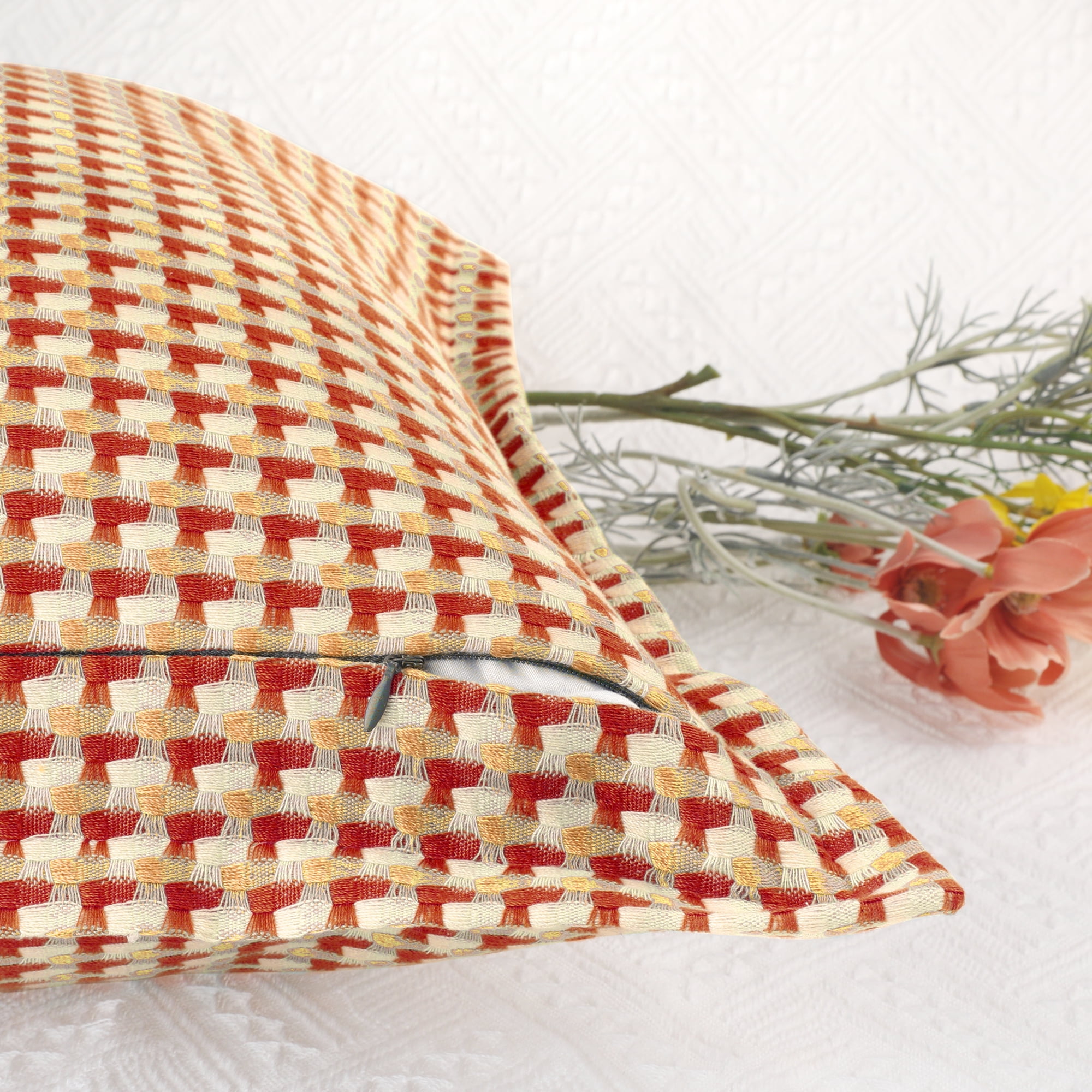 Unique Bargains Plaid Throw Pillow Covers Decorative Pillow Cases Square Cushion Covers Orange Grid 12" x 20"