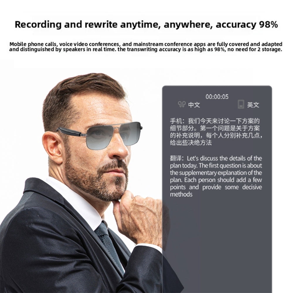 2025 New Smart Glasses for Men ,Clear Bluetooth Sunglasses for Women with Polarized Lenses Anti-Blue Light, 144+ Languages Real-Time Translation,Built-in Microphone,Speaker (Color-V4)