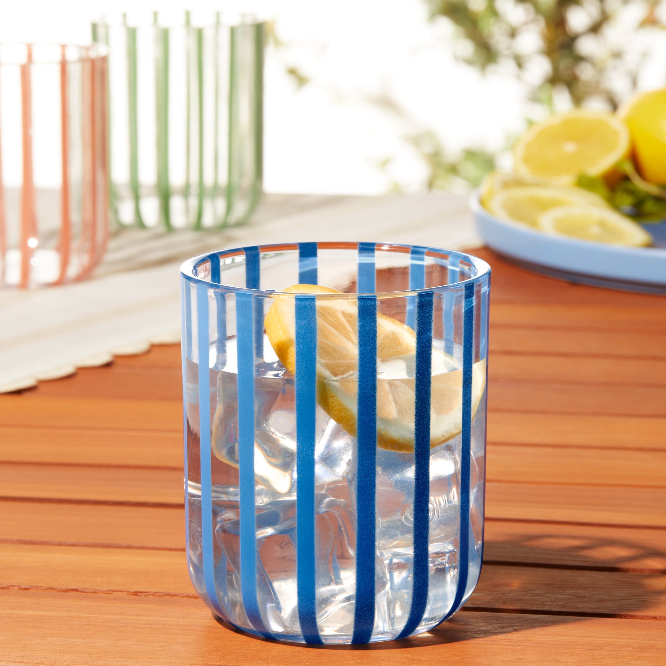 Mainstays by Becky G. & Alejandra 14-Ounce Short Acrylic Stripe Line Tumbler, Blue