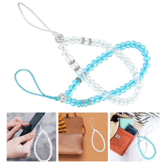 ROMANSENTIAL 2Pcs Practical Phone Lanyard Wrist Strap with Crystal Beads for Mobile Phone