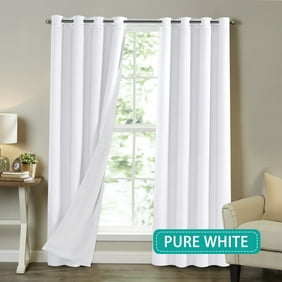 100 Blackout White Curtains For Bedroom 84 Inch Length Grommet Top 2 Layers Satin Window Curtains Panels Drapes 2 Panels Set 52 By 84 Inch Color