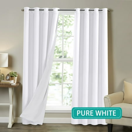 Pure White Blackout Curtains for Bedroom Living Room Faux Silk Satin