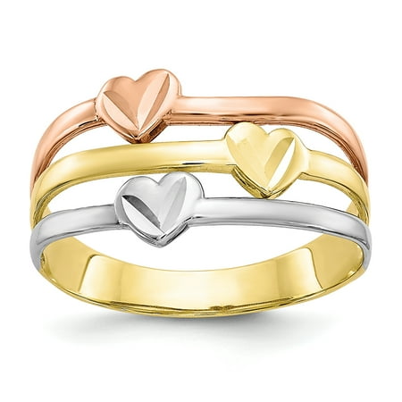 10k Triple Heart - Women's 10K Tri-Color Gold Triple Heart Ring MSRP $208
