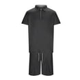 thumbnail image 4 of PEASKJP Polo Shirts for Men and Shorts Set Summer Outfits Casual Short Sleeve Suit 2 Piece Shorts Tracksuit Set (Black,M), 4 of 5