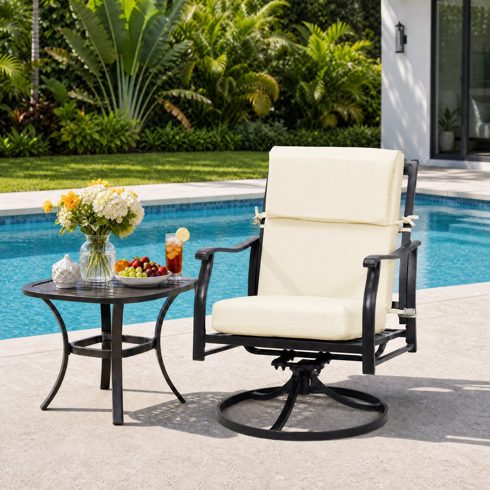 Aoodor 4-Piece Outdoor Chair Cushions 45 x 22 x 4 Inch Patio Furniture Seat Cushion - Cream Yellow