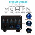thumbnail image 4 of Blue LED 5 Gang Toggle Rocker Switch Panel with USB for Car Boat Marine RV Truck, 4 of 12