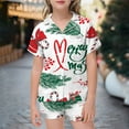thumbnail image 2 of Weebloom Girl Christmas Pajamas Boys Xmas Satin Silk Kids Short Sleeves 2 Piece Button Down Classic Shorts Homewear Pajama White, 2 of 4