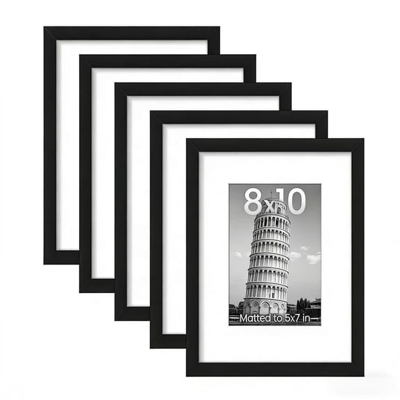 KEGKUO 8x10 Picture Frame Set of 5, Display Pictures 5x7 with Mat or 8x10 Without, Multi Photo Frames Collage for Wall or Tabletop Display, Black