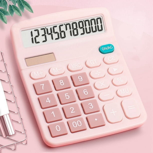 Calculadora de escritorio estándar de 12 dígitos con energía solar y de batería, calculadora para estudiantes, para oficina, escuela, hogar y negocios, color rosa