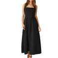 thumbnail image 1 of Vestido midi sin mangas de verano para mujer: hombros descubiertos, cintura alta, vuelo, vestido largo de playa, tejido elástico, 1 of 5