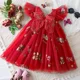 thumbnail image 2 of Ropa navideña para niños pequeños, vestidos de tul para niñas pequeñas, sin mangas, con volantes, bordado, vestido de tutú con flores, vestido de cumpleaños de princesa, 2 of 5