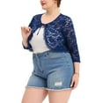thumbnail image 4 of MODA NOVA Juniors' Plus Size Cardigan 3/4 Sleeve Floral Lace Tie Neck Crop Shrug, 4 of 6