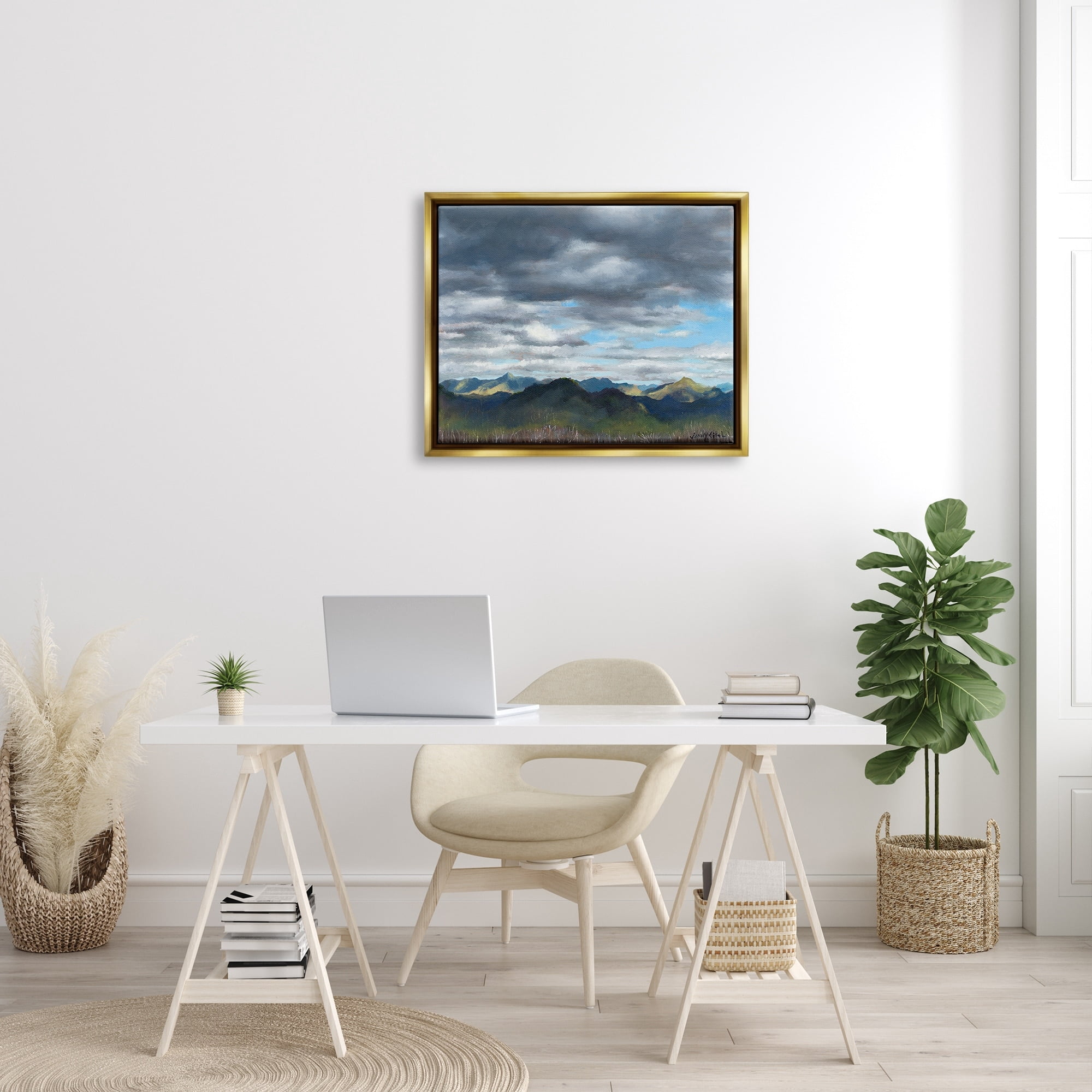 Stupell Industries Overhanging Clouds Rural Mountain Range Peaks Landscape Painting Metallic Gold Floating Framed Canvas Print Wall Art, Design by unknown