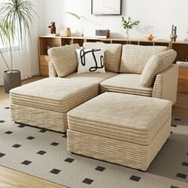 Ovios Oversized Modular Sectional Sofa Couch 65 Inch 4 Seater L Shaped Sofa with Ottoman Modern Deep Seat Cloud Corduroy Couches for Living Room,Office, Beige