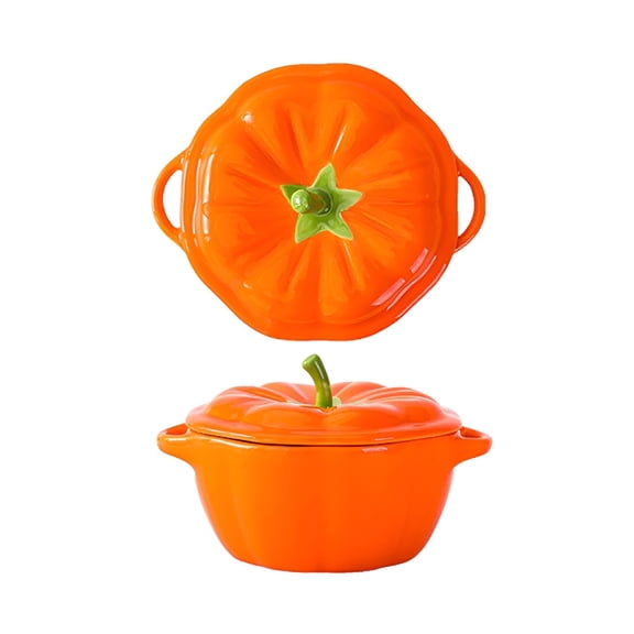 ACDANC Fall Pumpkin Ceramic Bowl with Lid,Microwave&Dishwasher Safe Pumpkin Soup Bowl with Handle,Pumpkin Decor Storage Jar for Home Thanksgiving Halloween Party,Pumpkin Dish,Halloween (Orange)