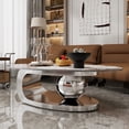 thumbnail image 2 of Oval Coffee Table Modern Minimalist Faux Marble Top with Gray Stainless Steel Base Central Ball Support Luxury Space-Saving Design Stylish Durable 51.2"L x 27.6"W x 15.8"H, 2 of 9