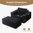 thumbnail image 5 of BYBYME Chaise Lounge Chair,No Assembly Cloud Plush Corduroy Upholstered Sofa Bed,Boneless Chaise with 3 Pillows,Cozy Sleeper Couch for Living Roomwith Ottoman,Black, 5 of 9