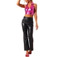 thumbnail image 2 of INSPIRE CHIC Holographic Crop Top for Women's Shimmering Shiny Party Halter Metallic Tops XS Hot Pink, 2 of 4