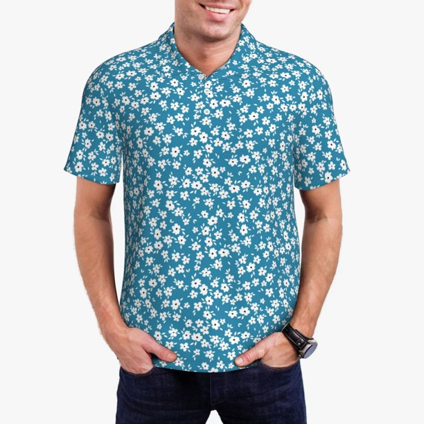 Fotbe Beautiful Floral Camiseta Polo de Golf para Hombre con Estampado – Camisa Deportiva Transpirable con Cuello Abotonado-Small