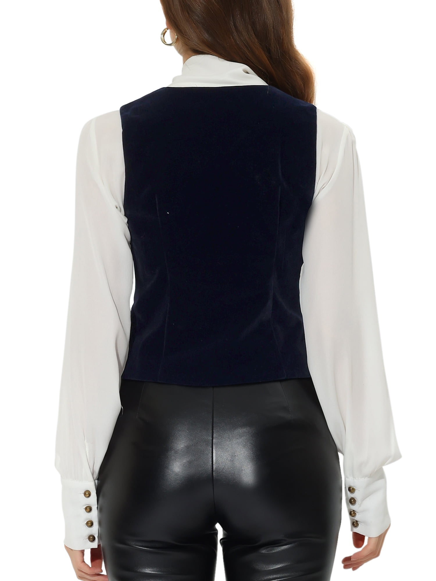 DARING DIVA Women's Vintage Velvet Vest Button Down Steampunk Waistcoat S Dark Blue